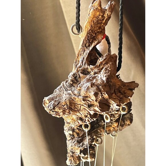 Handcrafted Loon Bird Sculpture Wind Chime With Ceramic Leaves & Natural Driftwo - Picture 8 of 16